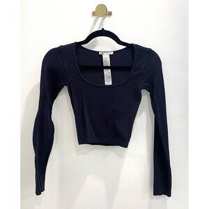 ZARA | Black Ribbed Long Sleeve Crop Top – Size S